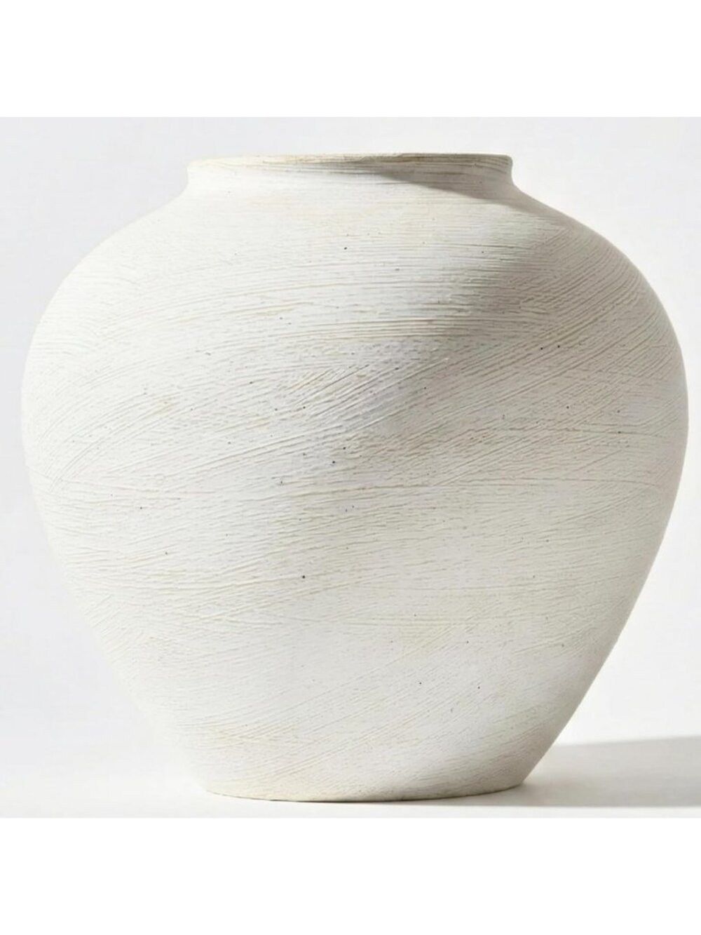 Textured Large White Centerpiece Vase - 11" Wide Stone Look Home Decor Accent